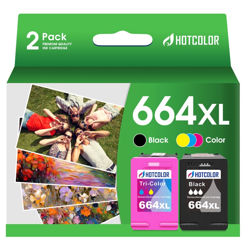 HOTCOLOR 664XL Ink Cartridge Replacement for HP 664XL Ink Cartridges Black and Color for DeskJet Ink Advantage 2135 1115 2675 3635 3775 Ink (1 Black/1 Color, 2Pack) - Image 1